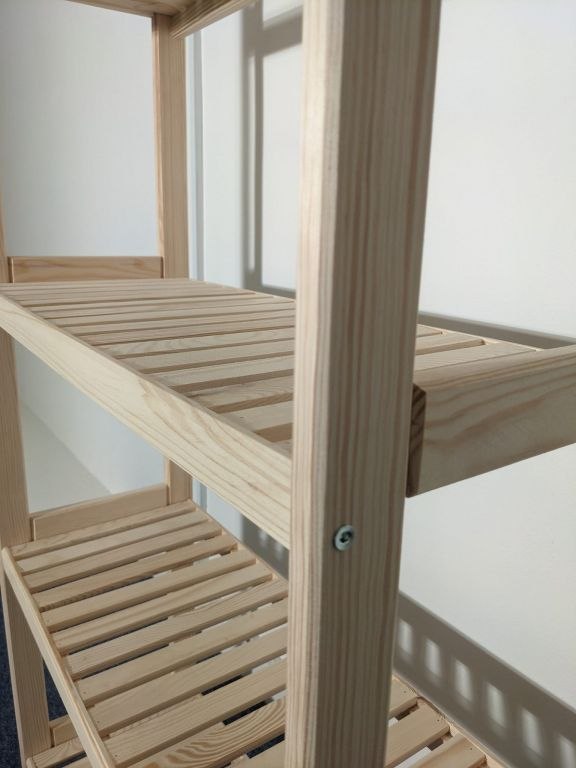 Regał drewniany z litej sosny, 6 półek, 213×80×33 cm